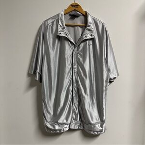Y2K Nike Silver Chrome Button Up Shirt Warn Up Mens 2XL